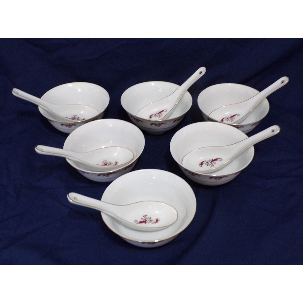 Vintage‎ Tatung Bone China Dinnerware Dipping Bowl & Spoons Set 12 Pieces